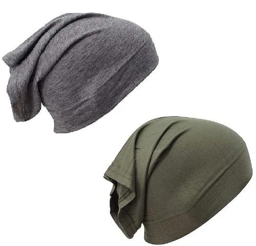 PlutoProm Women Under Scarf Hijab Cap 2 Pcs Under Caps for Turban Hijab Undercap Head Wraps Scarf Solid Color Hijab Tube Stretch Dreadlocks Tube Neck Cover (Grey Green)