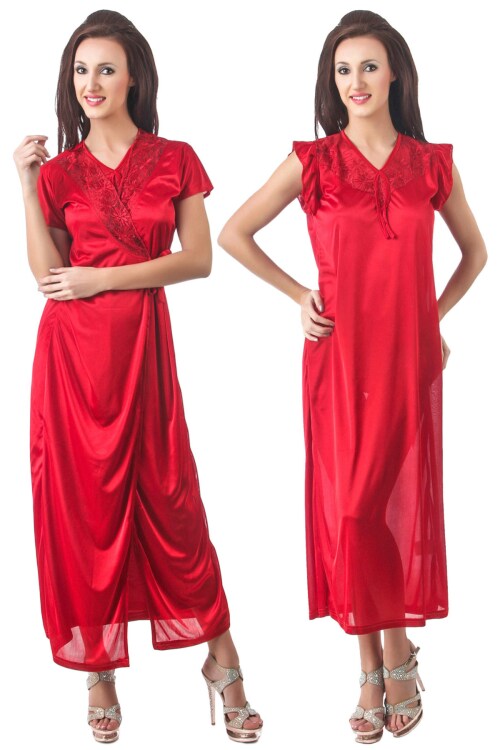 Fasense Women Satin Nightwear Sleepwear 2 PCs Set of Nighty, Robe, SR006