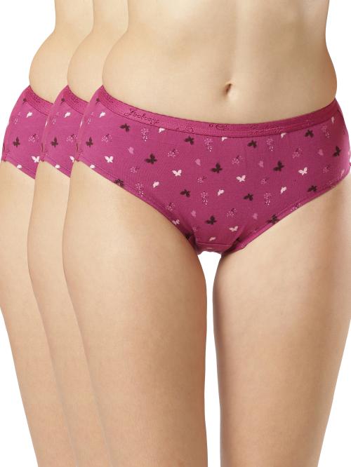 Jockey Style 1523 Women's High Coverage Super Combed Cotton Mid Waist Hipster With Ultrasoft Exposed Waistband and StayFresh Treatment - Dark Prints(Pack of 3)