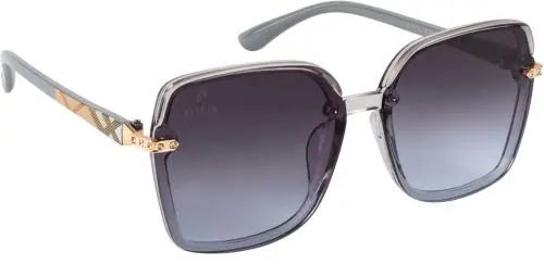 AISLIN UV Protected Butterfly/Over Sized Sunglasses for Women Stylish - (Grey-Purple Lens | Black-Gold Frame | Large Size)