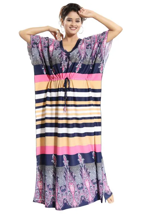 Noty Women's Satin Floral Maxi Kaftan Nightgown (IN-SJ-SLW-0012_Pink)