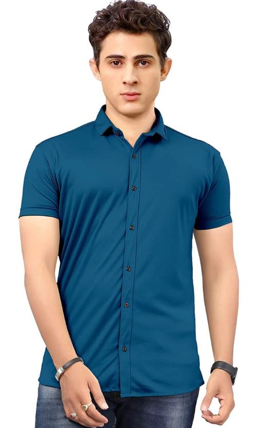 Concy-Blue Plain Half Sleeve Shirt