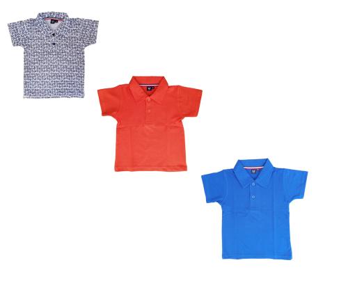 GMR Boy's Hosiery Cotton Polo T-Shirt (Orange, Royal Blue, White; - 1-2 Years) Pack of 3
