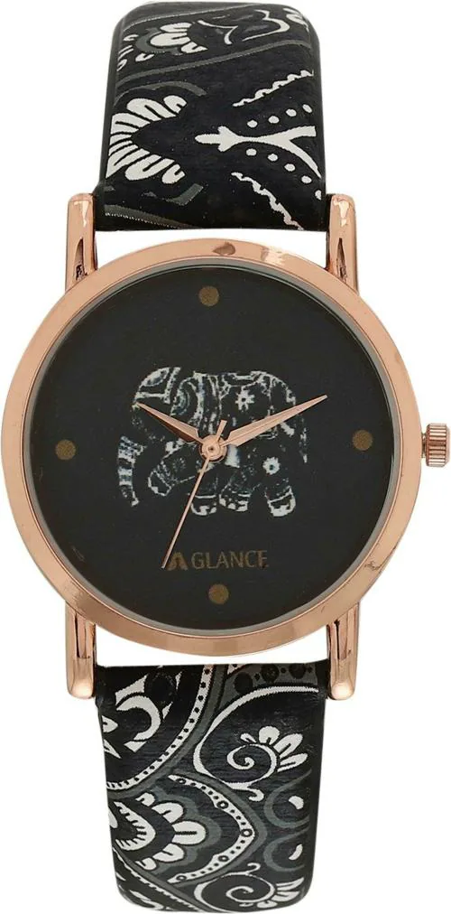 Aglance Analog Black Dial Black Strap Watch for Women (7003)