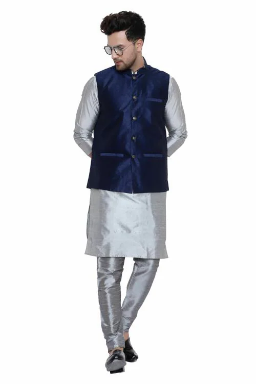 RYLEN Men's Silk Kurta Pajama With Modi Jacket, nehru Jacket With Kurta Pajama, Wedding Dress For Men, Indian Waistcoat For Men
