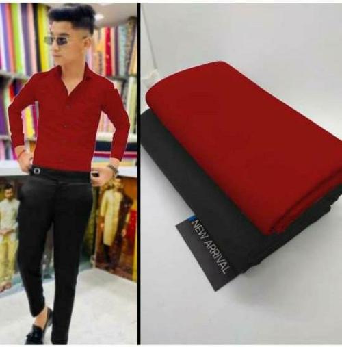 DHARMESH ENTERPRISE Men Red, Black Solid Polycotton Unstitched Shirt and Trouser Material (Free Size)