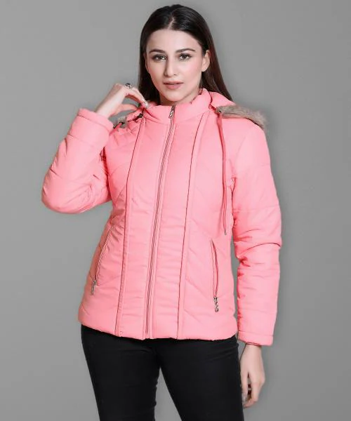 Brazo Latest pink jacket for women with classy hood