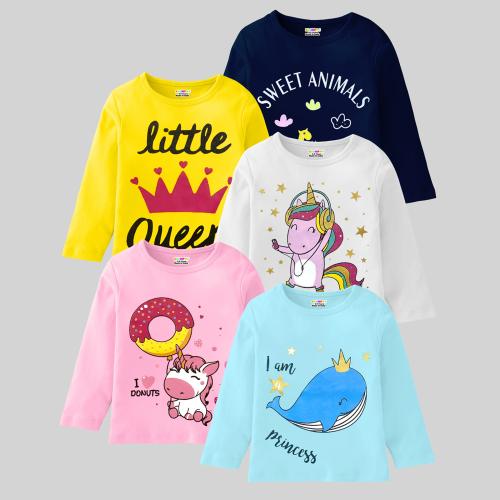 KUCHIPOO Baby Girl Regular Fit Cotton T-Shirts KUC-TSHRT-242, Multi-Colored | Tshirt | Kids Wear | T shirt for kids | Girls t tshirts | T shirt for Girls | T shirt | Girl T-shirt | T-shirt Girls