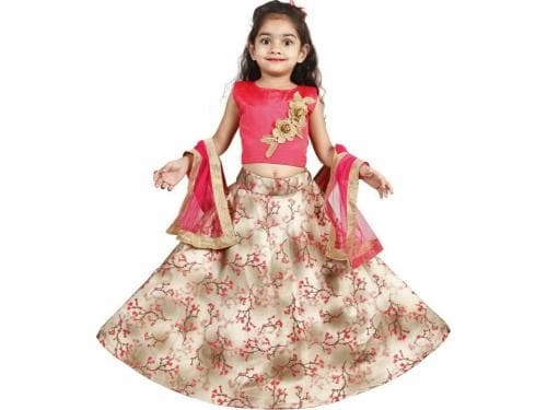 NEW CREATION Girls Multicolor Printed Banarasi Silk Lehenga Choli