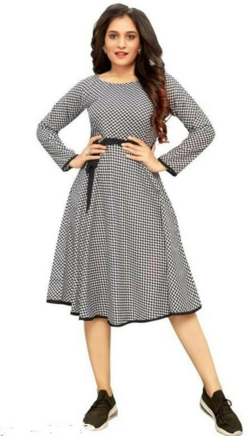 F Faxmon Fashion Premium Women Fit and Flare White Black Dress