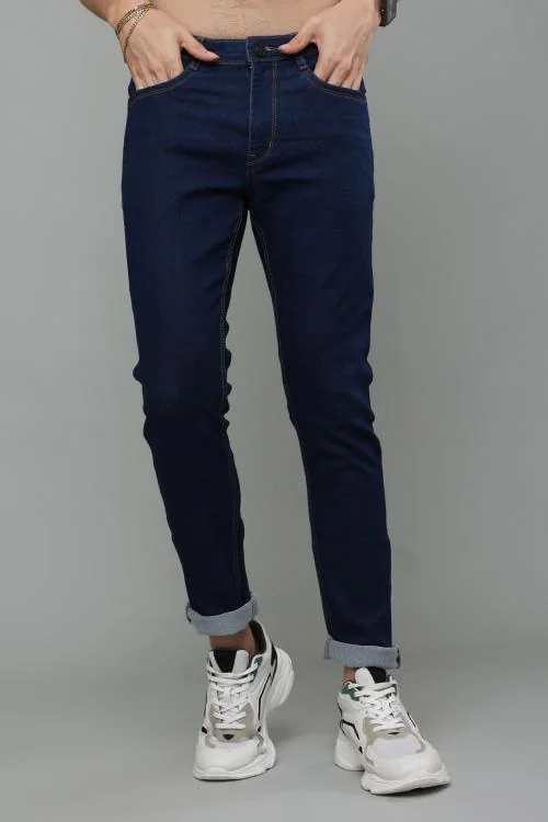 COPER BUCK Men raw wash blue Cotton Blend Solid Mid Rise Regular Jeans