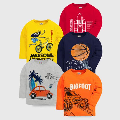 KUCHIPOO Boys Regular Fit Full Sleeves Cotton T-Shirts (KUC-TSHRT-471, Multi-Colored)