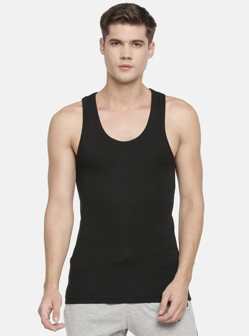 Rupa Macroman M Series Men's Black Solid 100% Cotton Vest