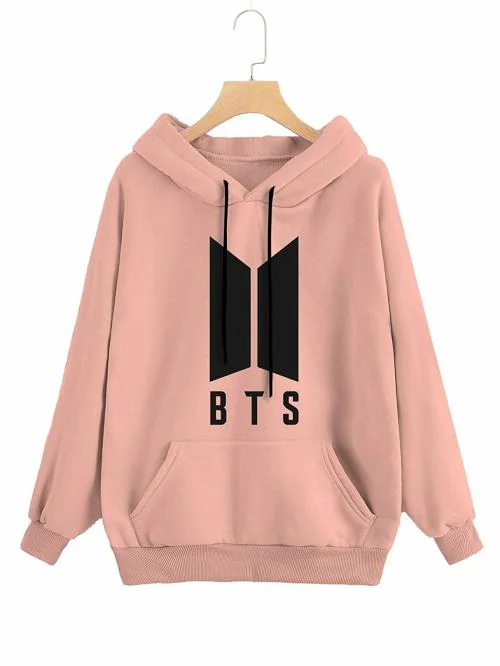 Funcky Monkey Women Pink Graphic Cotton Fleece Hoodie