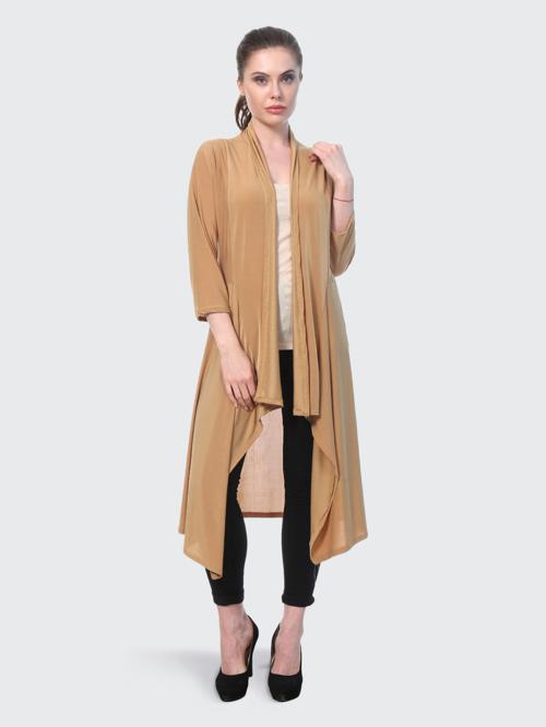 BuyNewTrend Women Beige Hosiery Long Shrug