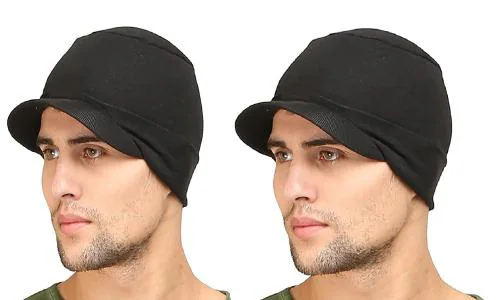 ATABZ Black combo cotton skull caps with visor summer sweat head wears