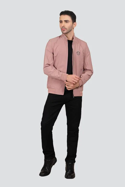 Young club classic Men's Solid Regular Fit Zippered Winter Jacket-Pink
