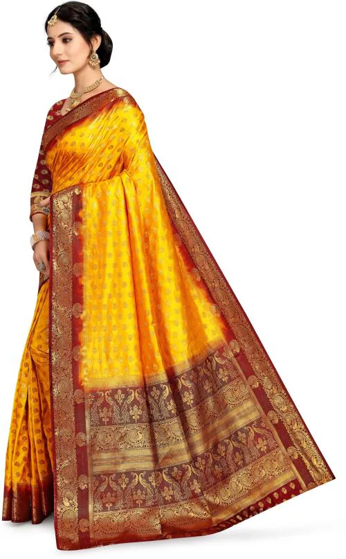 Mansh the stylo..Women Yellow Printed Chanderi Banarasi Saree