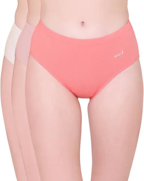 BodyX Women's Combed Cotton Spandex Multi Solid Hipster Premium Hipster Panty BX506-Pack of 3