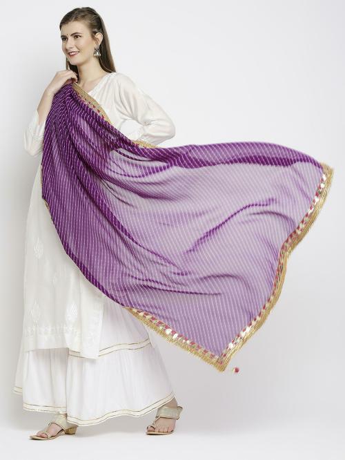 Dupatta Bazaar Women Purple Striped Poly Georgette Dupatta