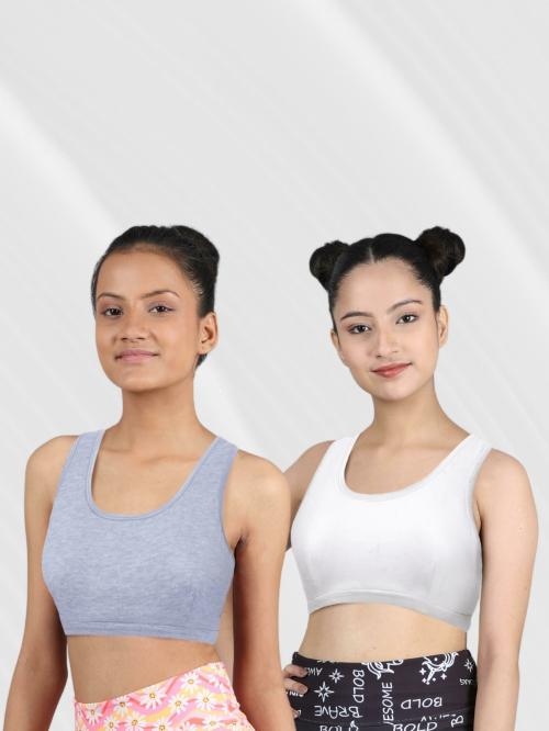 Dchica Pack of 2 Grey and White Non Padded/ Non Wired Beginner Bras For Girls
