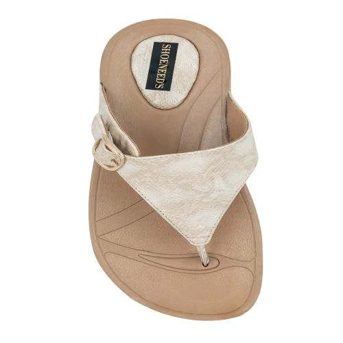 SHOENEEDS Womens Printed Flip Flops ( Colour GOLD , Size UK 7 )