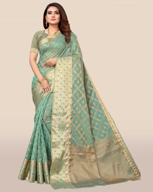 Pisara Cyan Organza Silk Woven Zari Saree