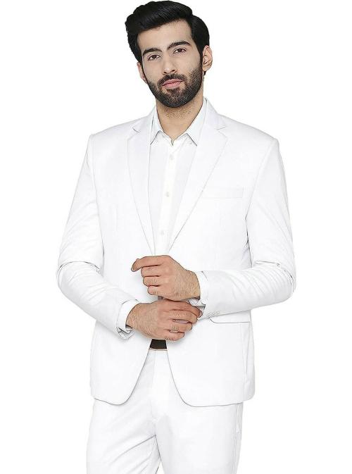 Mahamaya Fabrics Fashion Men White Blazer (Size 44)
