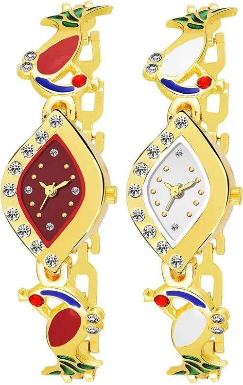 Praizy Analog Maroon, White Dial Maroon White Watch For Girls (Pack Of 2)