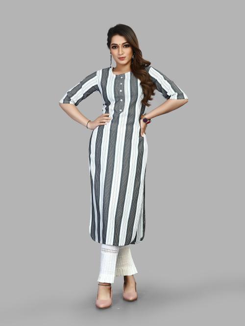 Fashionfricks Black Striped Straight Cotton Kurti pant