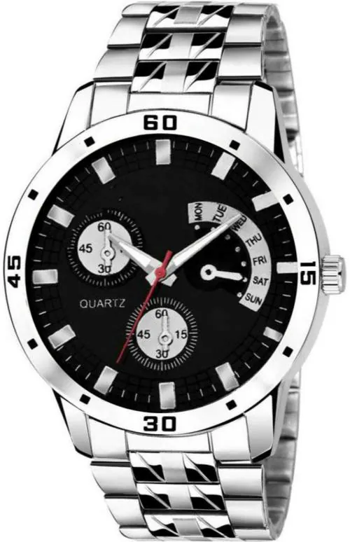 Bolun Analog Black Dial Silver Strap Watch For Men