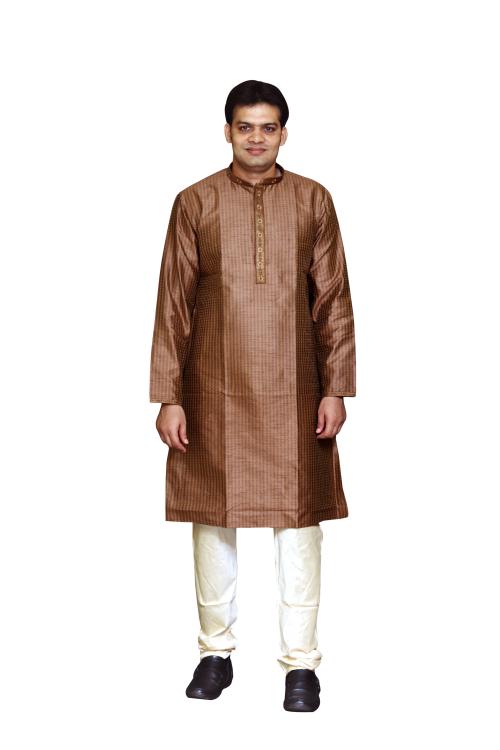 Sreemant Blended Art Silk Woven Brown Kurta for Men, KSMB801-BWN10-XL