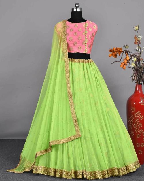 HALFSAREE STUDIO Pista colour Net Lehenga Choli for Women