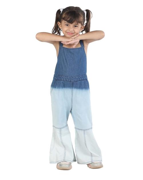 Budding Bees Elegent Ombray Effect Blue Denim Jumpsuit for Girls