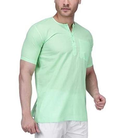 Fashtastic Men's Cotton Halfsleeve Short Kurta for Summer Green XXXL