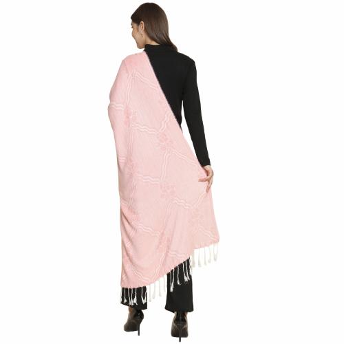 CROSHIA Women's Woolen Stole Floral Design Ultra Warm & Soft (Light Pink)