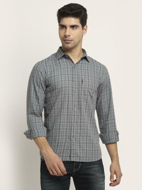 Cantabil Men Grey Checkered Casual Full Sleeves Shirt
