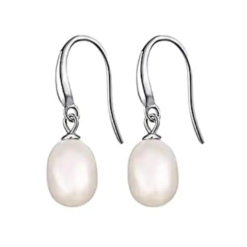 Giva Sterling Silver Original Freshwater White Pearl Drop Earrings For Women
