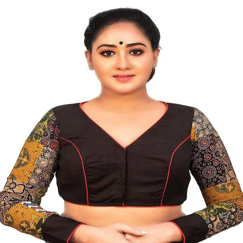 TANJINAS Women's Multicolor Full Sleeves Ajrakh Patchwork Designer Blouse