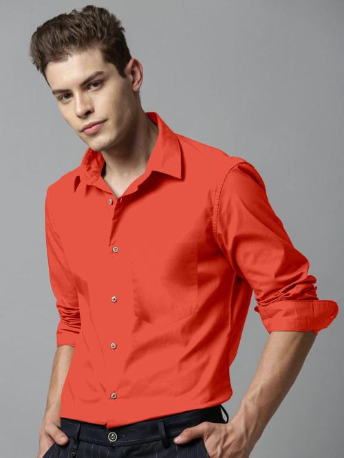Ynk SHIRTS Men Orange Solid Cotton Blend Regular Fit Formal Shirt