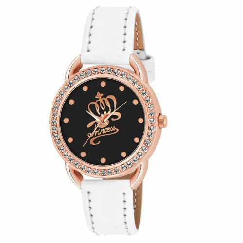 KIROH Analogue Princess Designer Dial Leather Strap Watch for girls and women(White)
