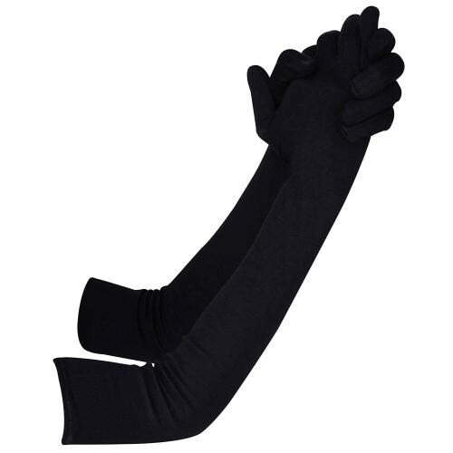 Cotson Cotton Sunburn Sunlight Protection Driving Full Hand Arm Gloves For Women And Men (Black)