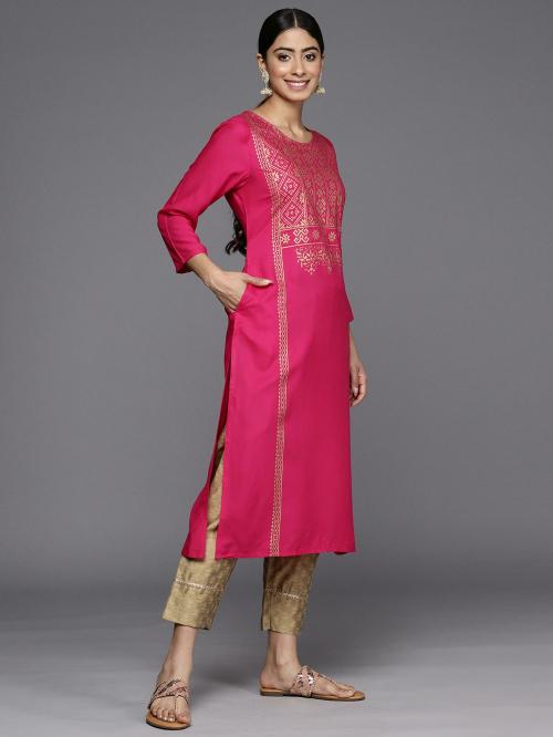KSUT (House of Varanga) Women Fuchsia Gold Printed Kurta