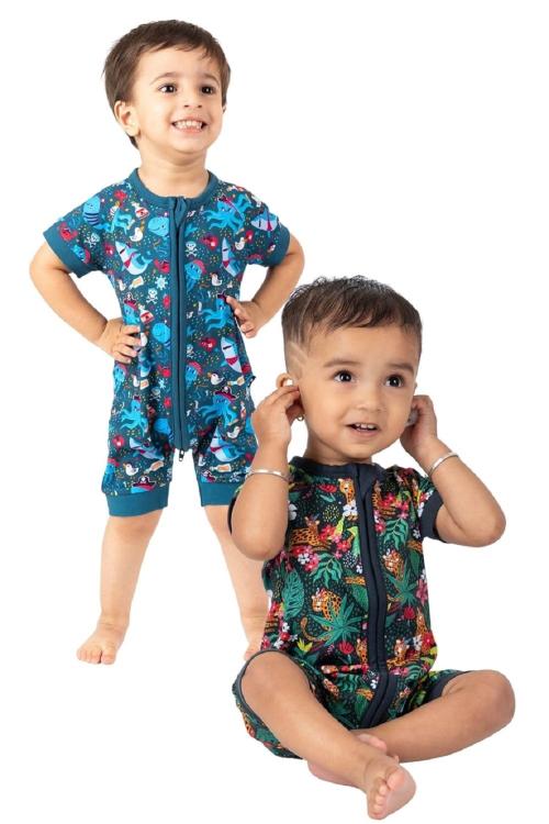 LAZYTOON Romper 100% Organic Cotton Baby Rompers | Jumpsuit for Baby | Night Suit | Sleep Suits | Night Suits for New Born Baby to 2 Years (Pack Of -2) (For 12-18 M) Kids