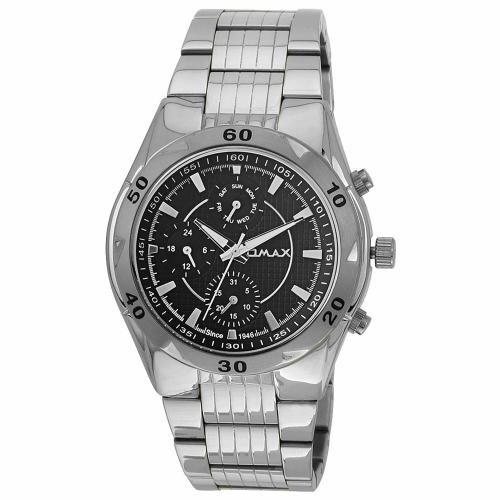 OMAX Analog Silver Watch Black Dial With Silver Strap for Men SS540