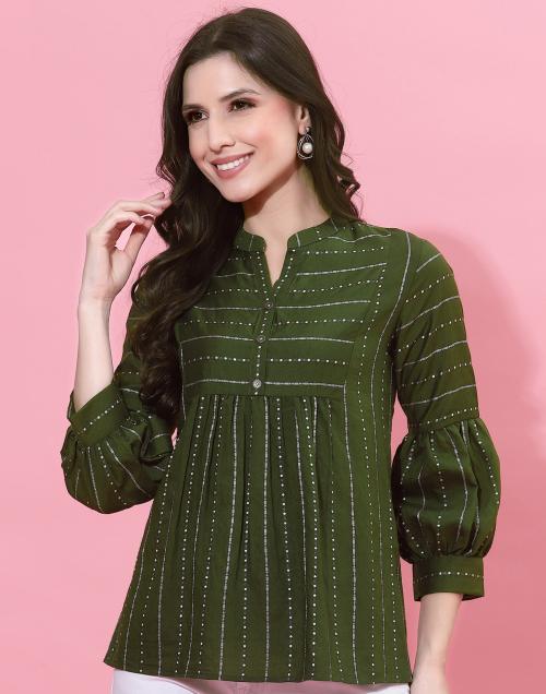 Selvia Rayon Green Woven Top | tops for women | tops | women tops