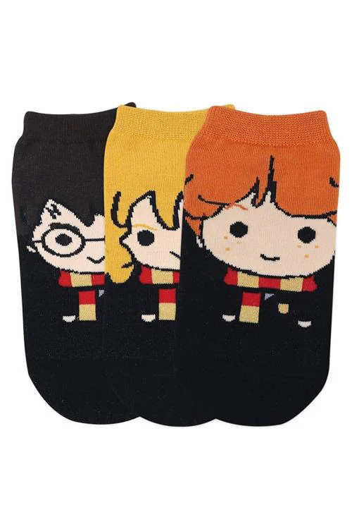 BALENZIA x Harry Potter Character Lowcut Socks- Harry, Ron & Hermione For Women. Made with 100% Combed Cotton & Spandex(Pack of 3)- Yellow, Brown & Orange (Free Size)