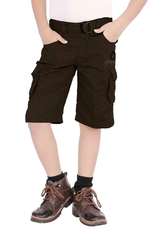 ADBUCKS Boys Brown Cotton Regular Fit 3/4 Cargo Shorts