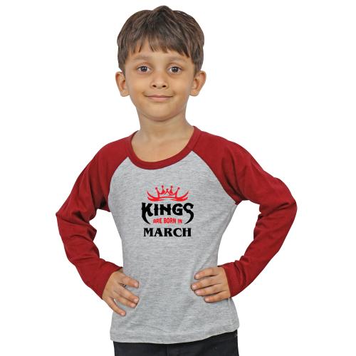 LIMIT Fashion Store - Kings Are Born In March Kids T-Shirt (11-12 Years) (Boys) Grey - Maroon