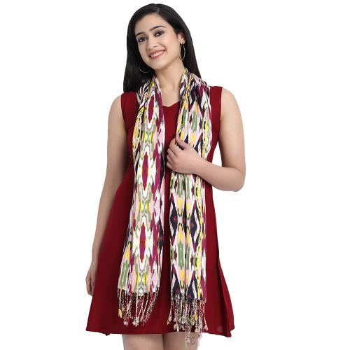 Wicked Stitch Womens Multicolor Printed 100 Percent Viscose Ikat Scarves